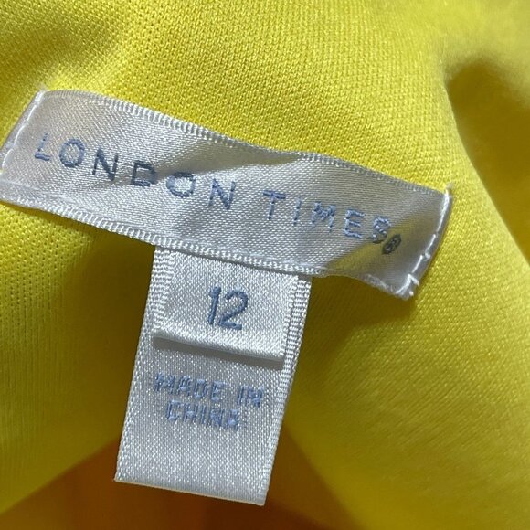 London Times Women's Sheath Dress One Shoulder Bow Bright Yellow Size 12 - Picture 4 of 8